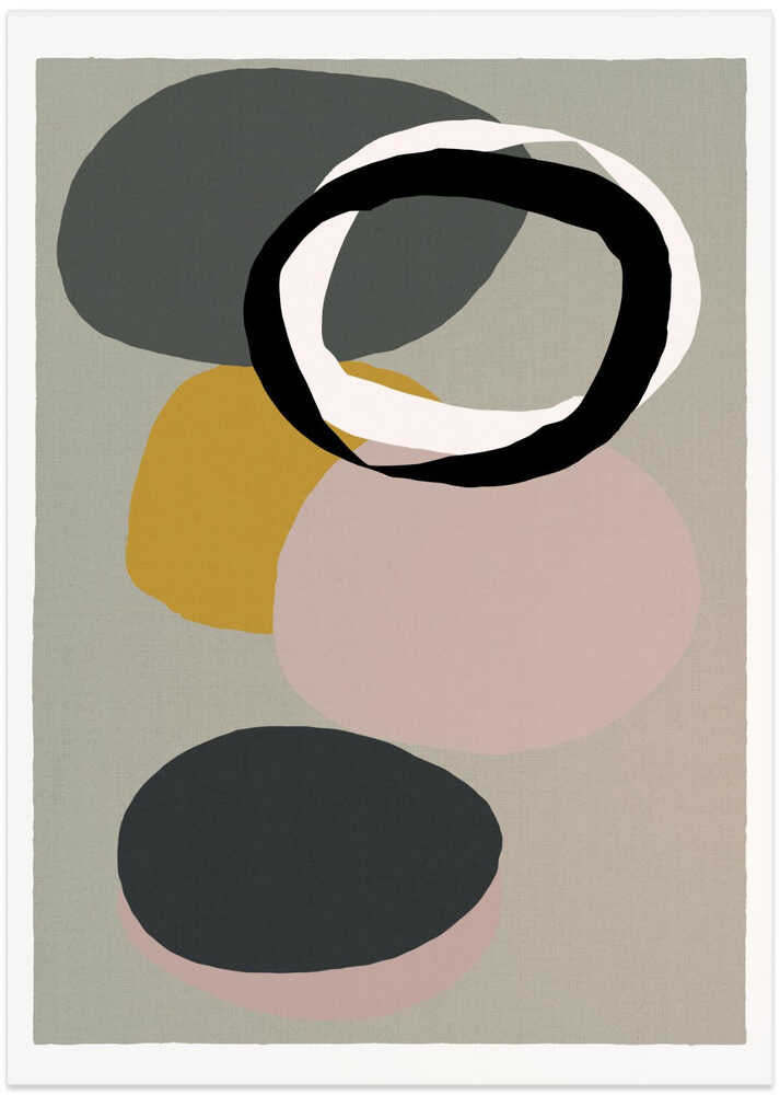 Abstract Circles in Muted Tones with Black Ring