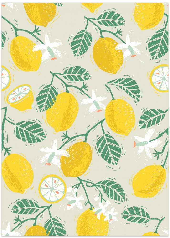 Yellow Lemon and Green Leaves
