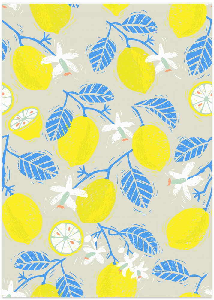Yellow Lemon With Blue Leaves