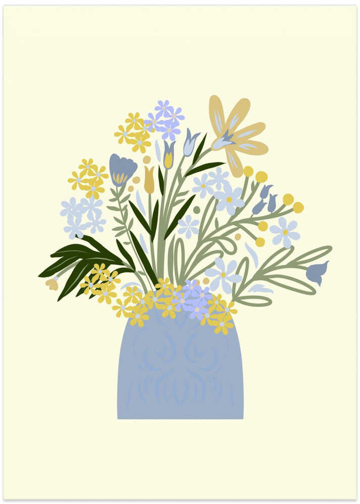 Bouquet of Pastel Flowers in a Blue Vase