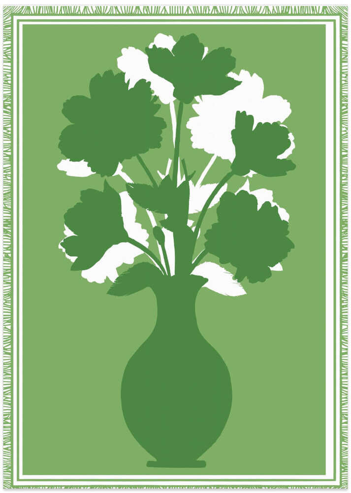 Green Vase with Silhouetted Flowers