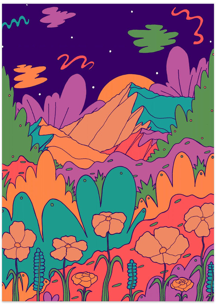 Colorful Mountains And Starlit Sky