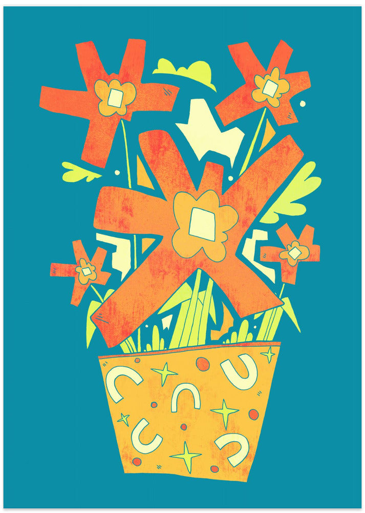 Abstract Flowers In A Decorative Pot