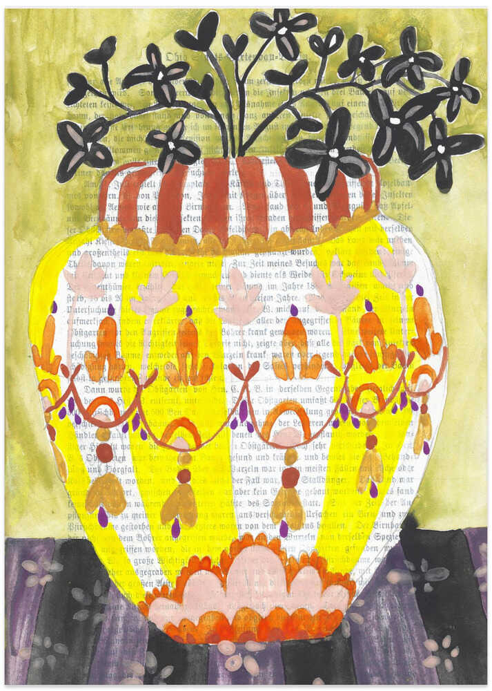 Sprigs Of Berries In A Flowered Vase