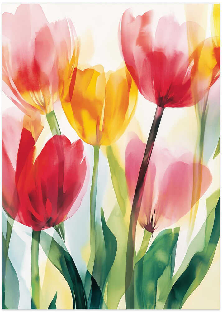 Vibrant Red And Yellow Tulips