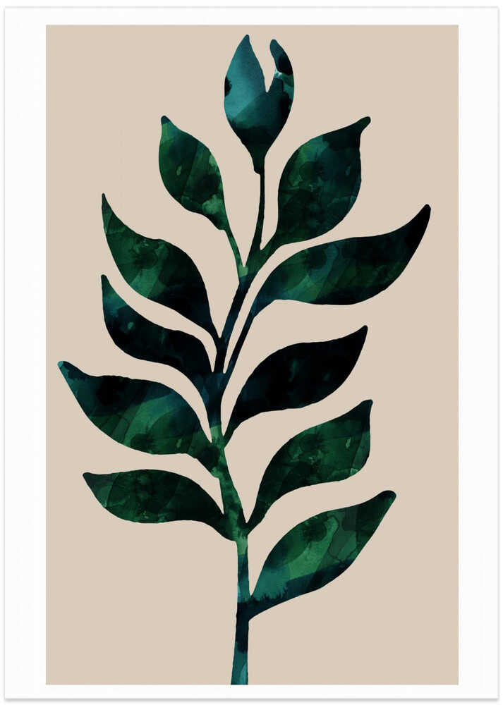 Stylized Plant Motif With Dark Green Leaves