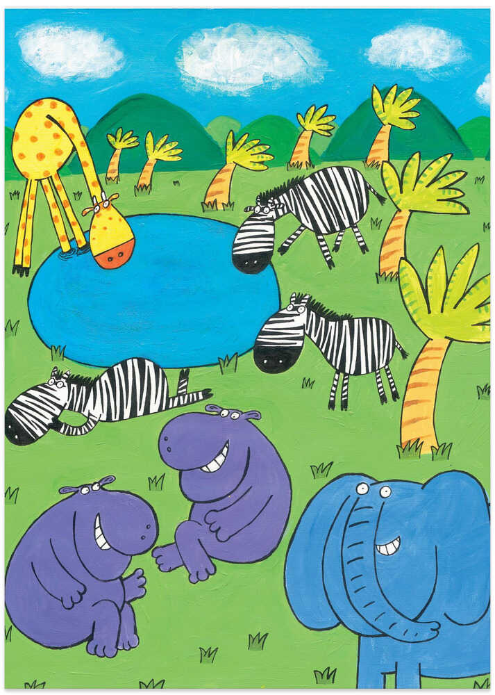 Jungle Animals At The Watering Hole