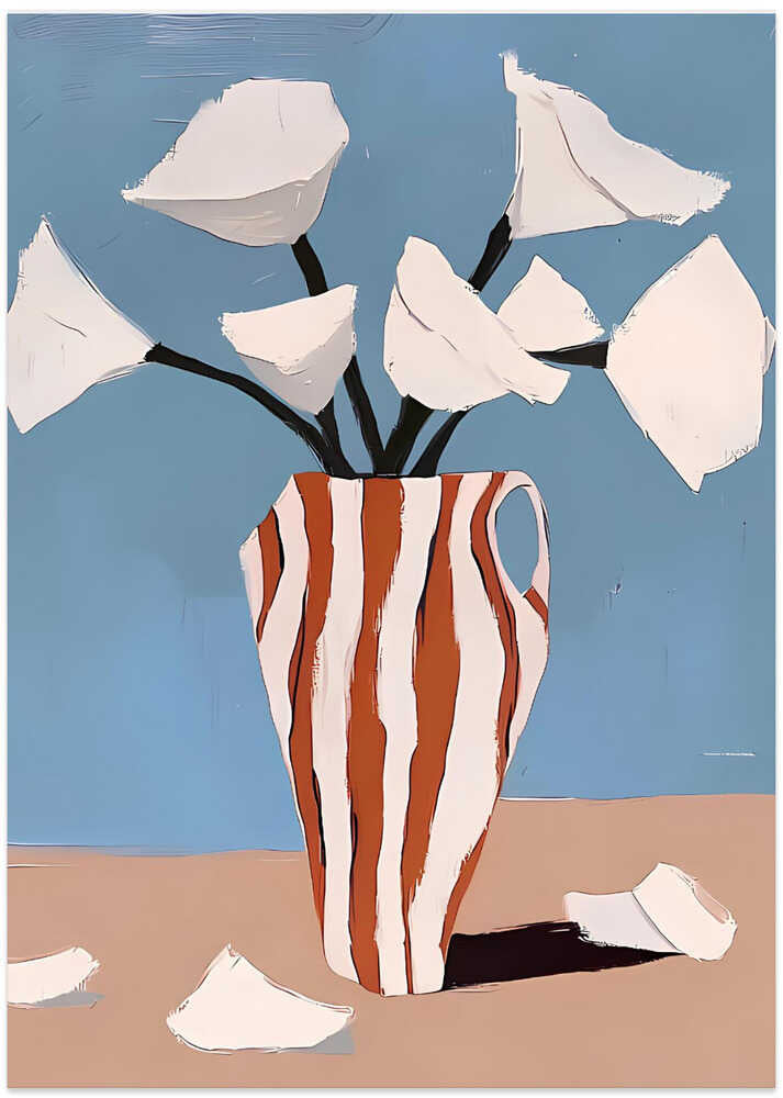 White Flowers In A Striped Vase