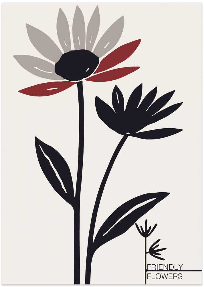 Abstract Flowers With Red And Gray Petals