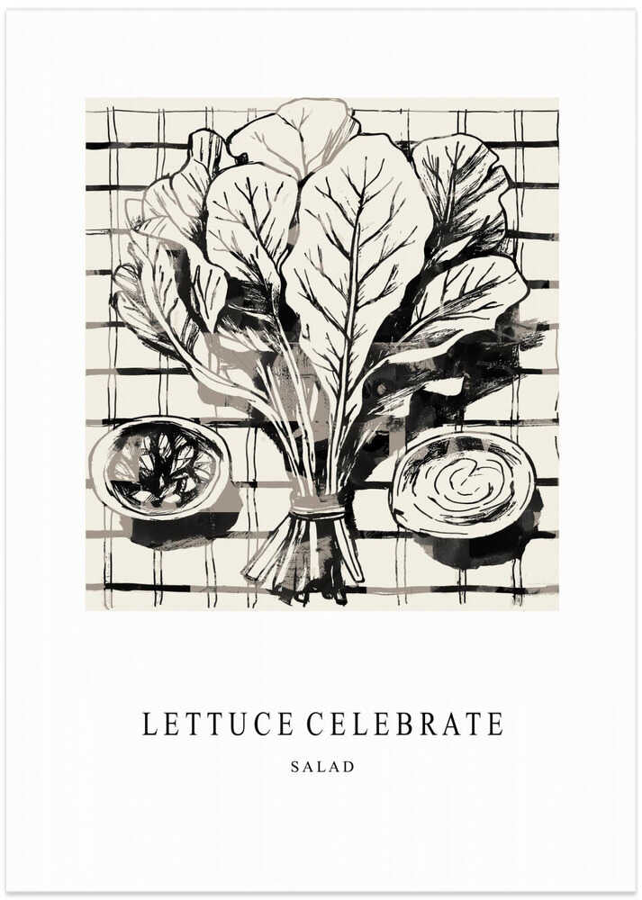 Black And White Ink Illustration Of Salad Ingredients