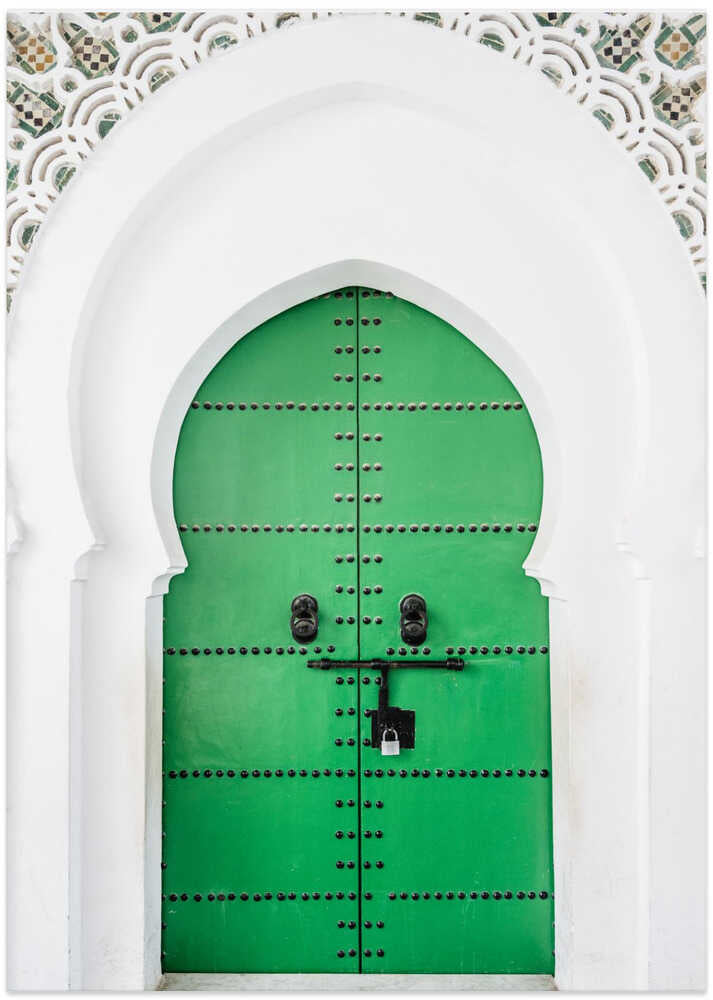 Green Door And A White Wall In Morocco