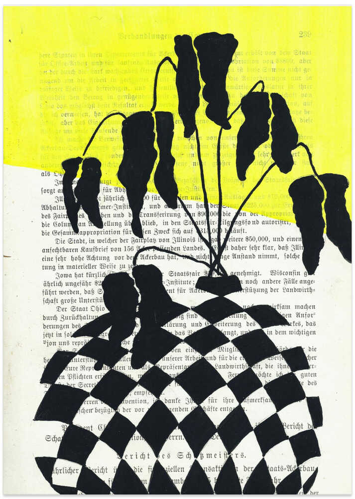 Minimalist leaves in a checkered vase