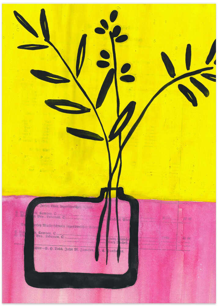 Color blocking still life with minimalist branches