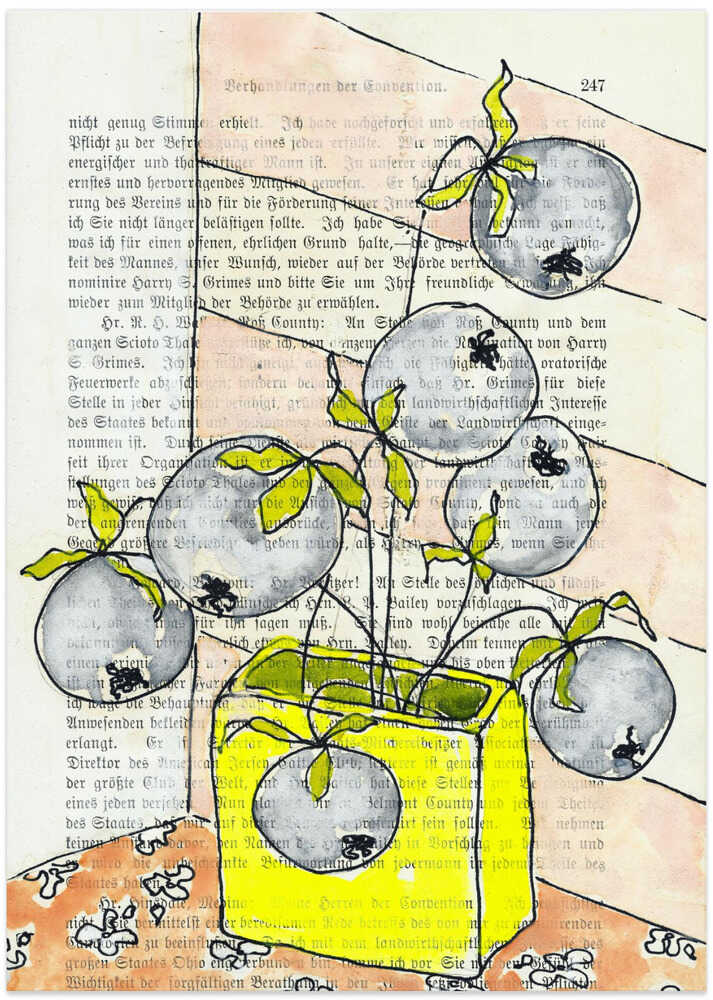 Small vase with heavy berry branches