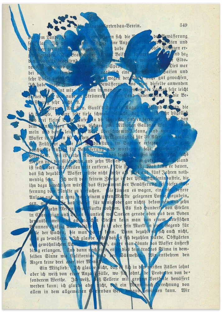 Denim blue sketch with wild meadow flowers