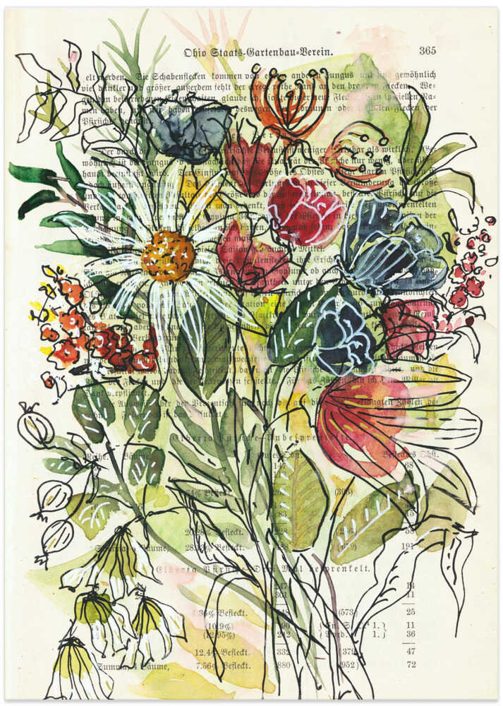 Bouquet of wildflowers Watercolors and ink