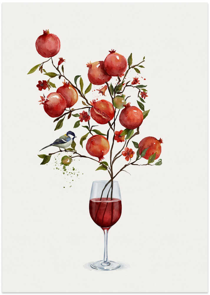 Pomegranate In a Glass of Wine