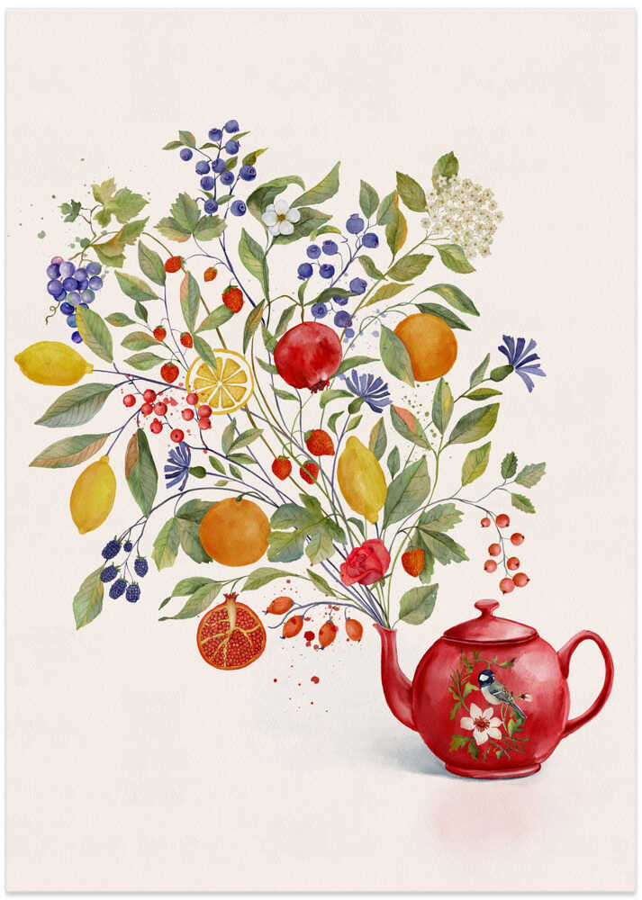 Fruit Symphony In a Red Teapot