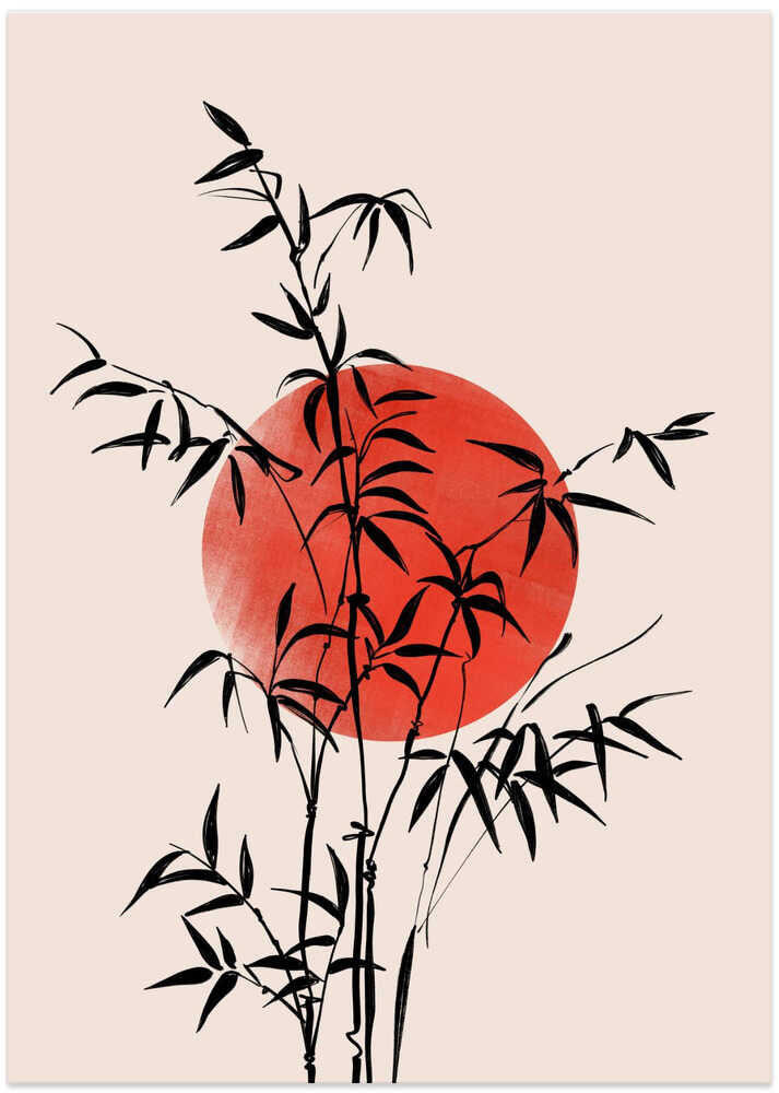 Bamboo With Red Sun