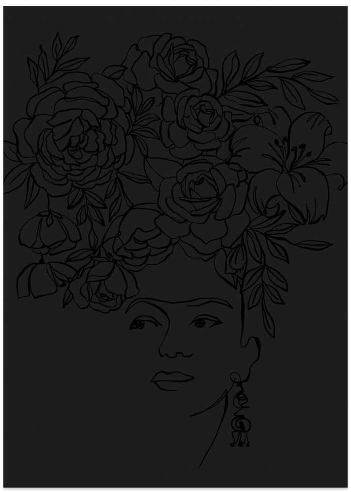 Floral Woman - Line Drawing - png