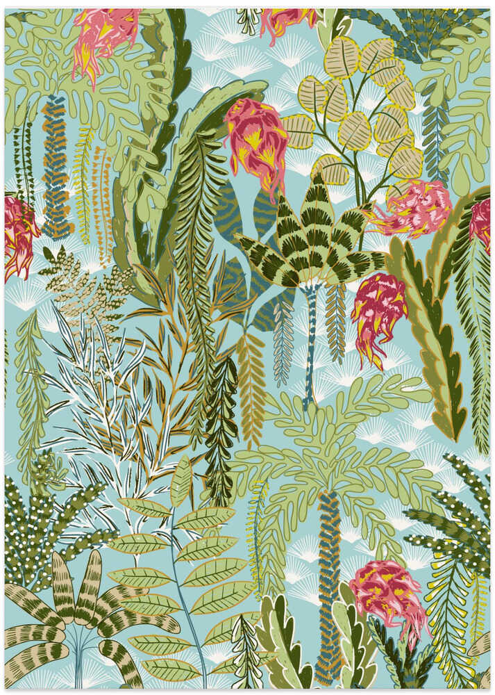 tropical lounge with dragon fruit mint pattern