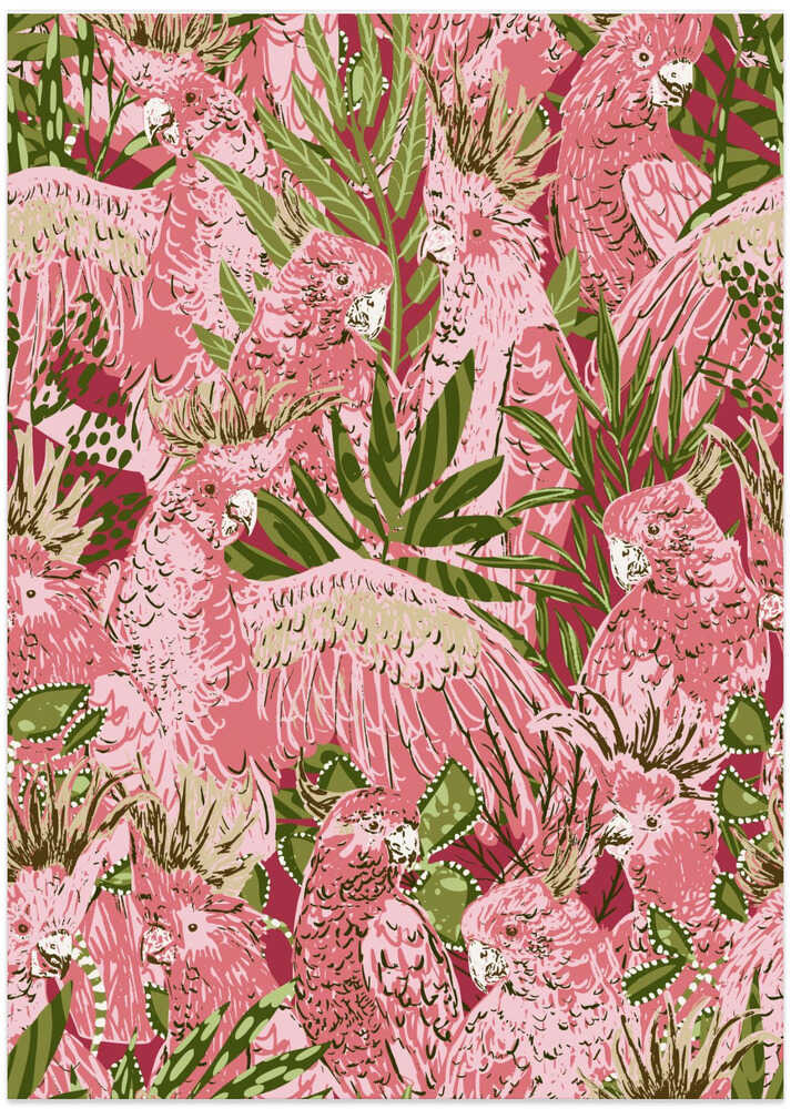 Tropical lounge pink Cockatoos pattern
