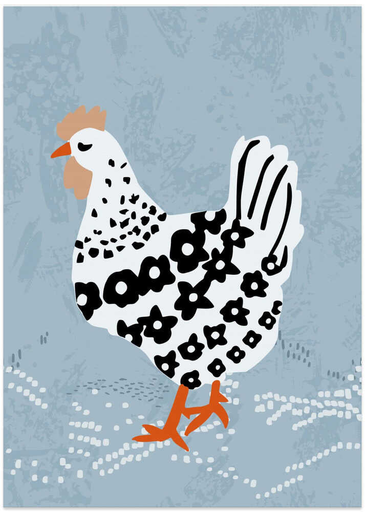 Chicken on blue soil