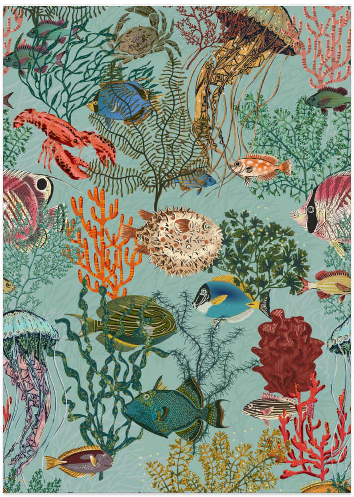 coral reef deep silence mint pattern