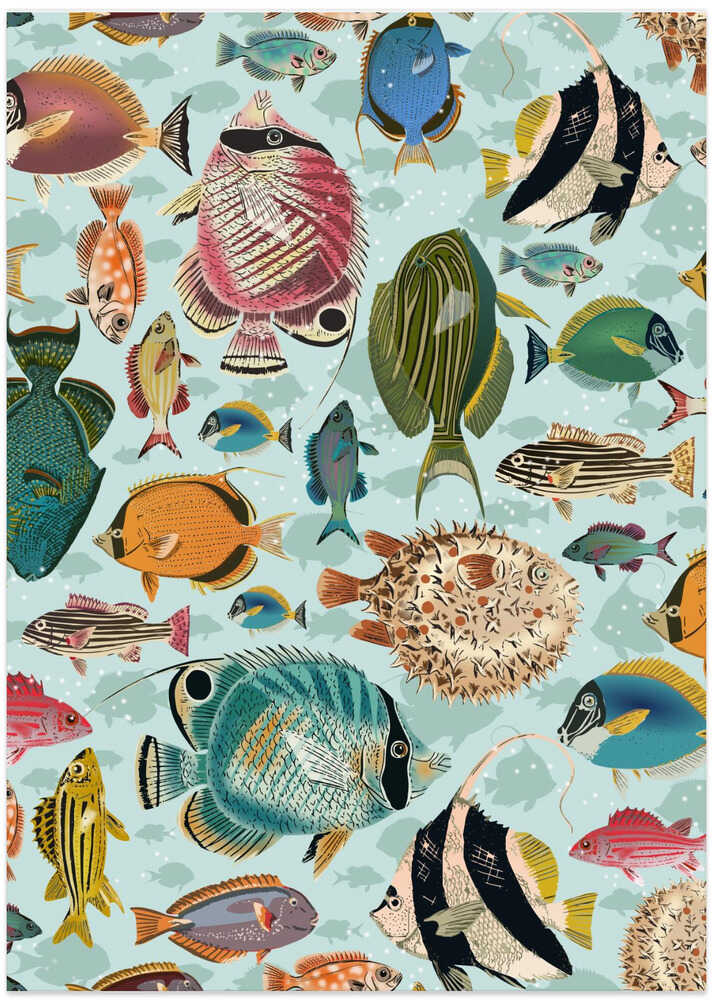 Fishes everywhere mint pattern