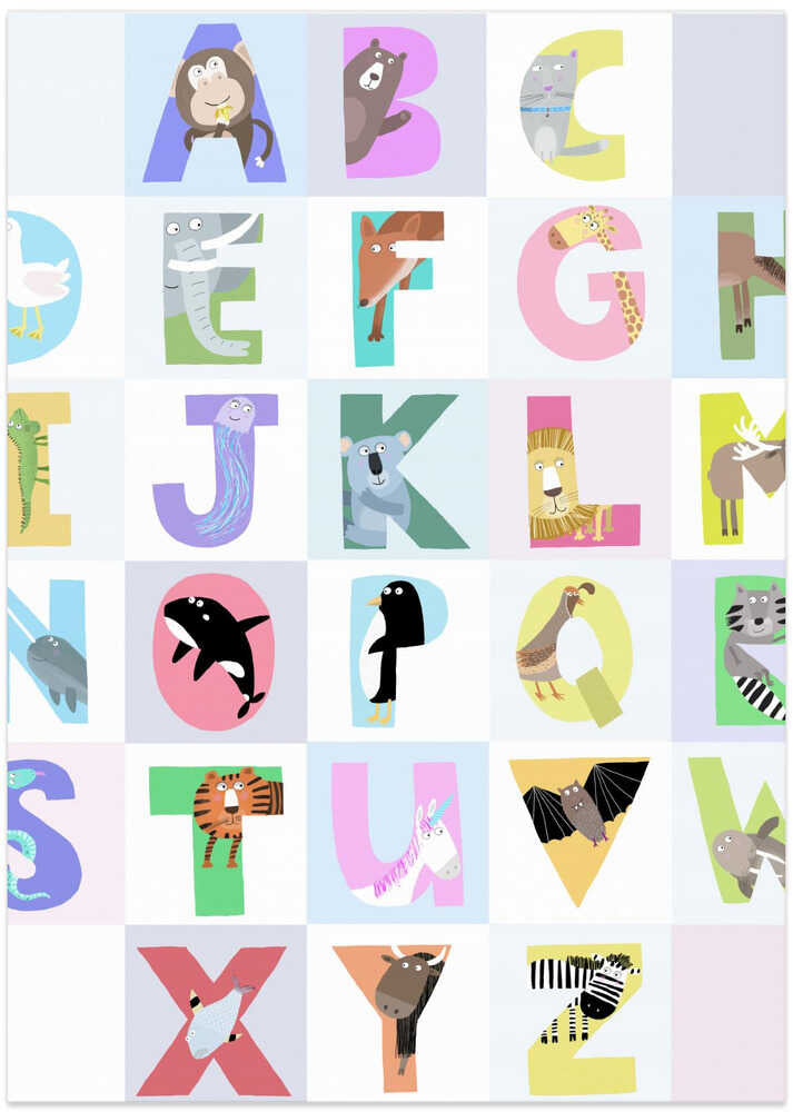 Cute Animal Alphabet Letters with Cool Grey Background