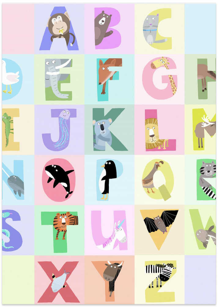 Cute Animal Alphabet Letters with Colorful Background
