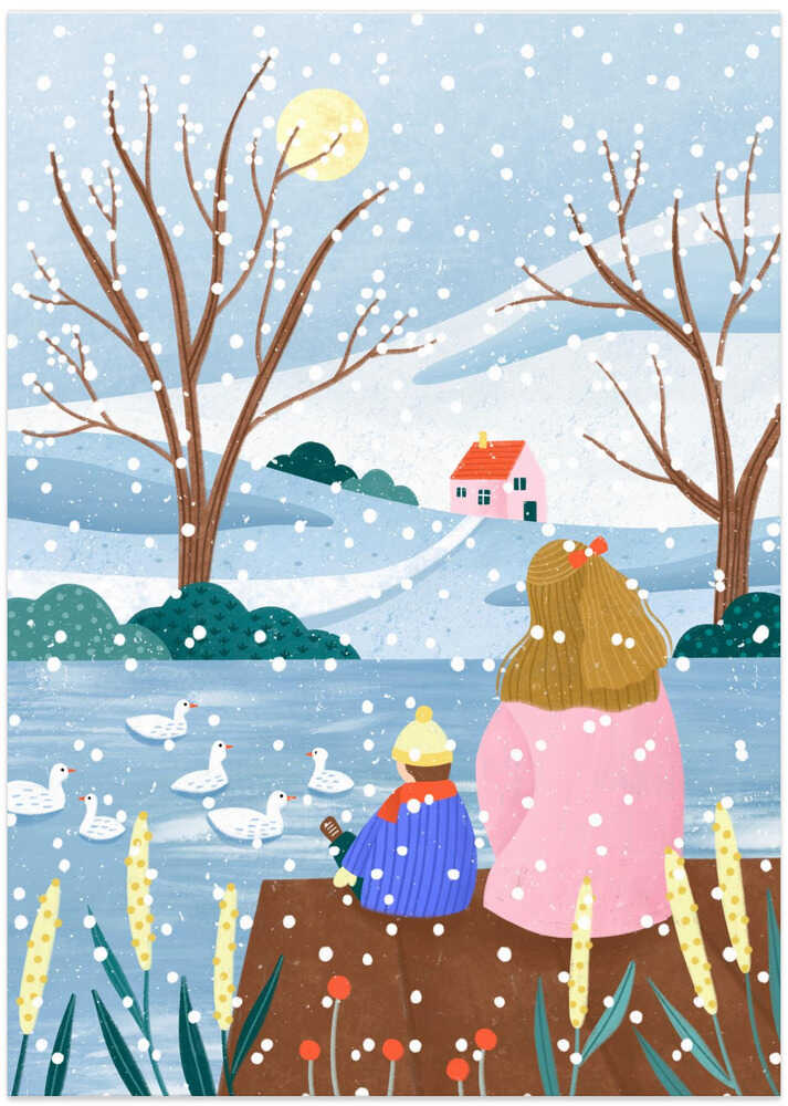 Mother and Child At Winter Lake