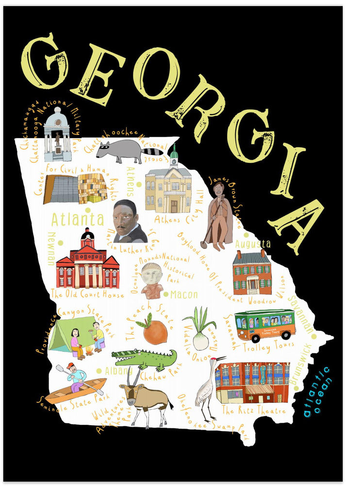 Illustrated Map of Georgia State by Artist Carla Daly