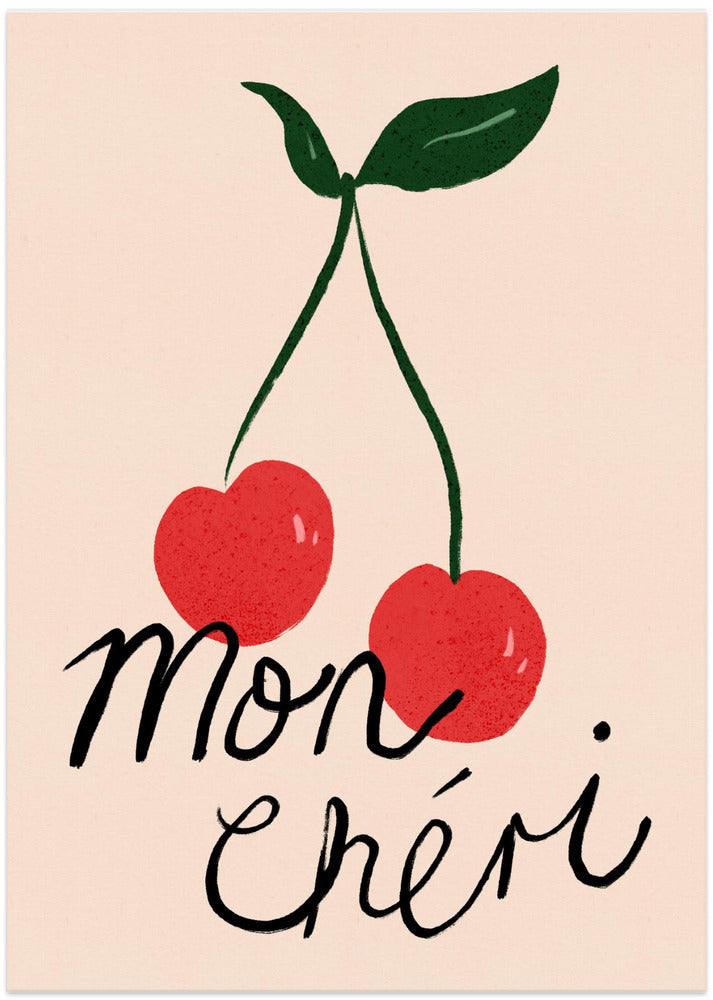 Mon Cheri Cherry Typography Poster