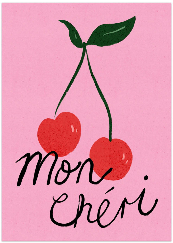 Mon Cheri Cherry Typography Poster Purple