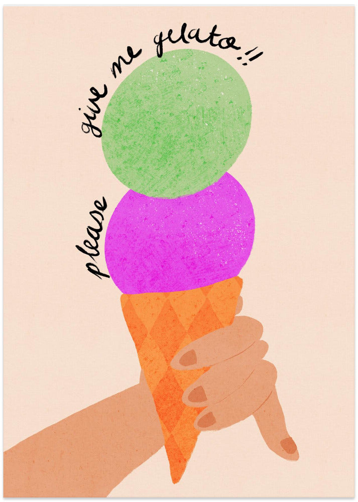 Please Give Me Gelato Ice Cream Typography Poster Blueberry and Mint