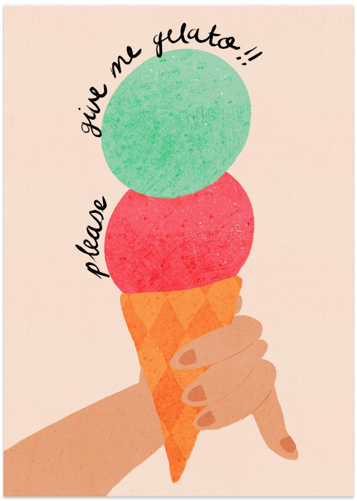 Please Give Me Gelato Ice Cream Typography Poster Strawberry and Mint