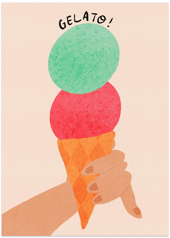 Gelato Strawberry and Mint Italy Ice Cream Typography Poster