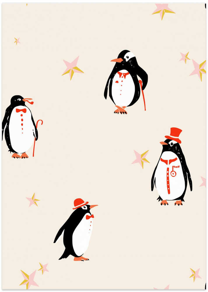 Festive winter animals penguins minimalistic background pattern