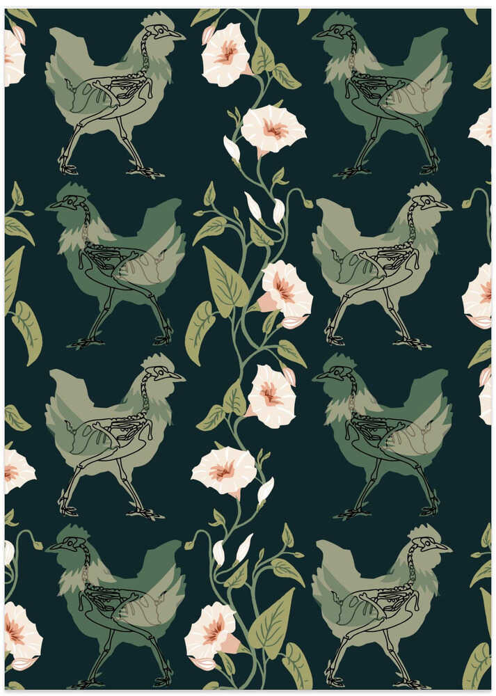 Gothic cottage chicken dark emerald pattern