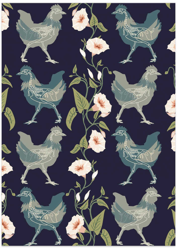 Gothic cottage chicken dark blue pattern
