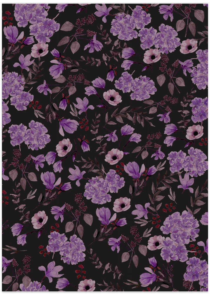 Romantic Pattern Dark Violet Charcoal