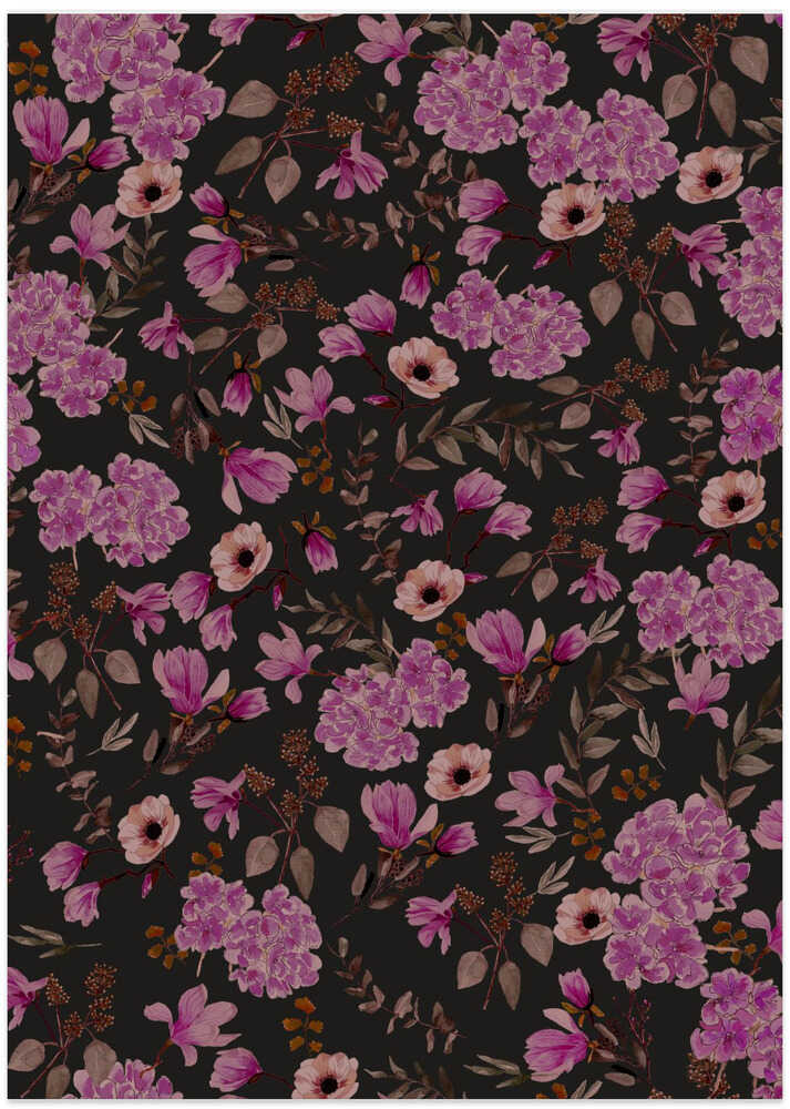 Romantic Pattern Dark Violet Charcoal