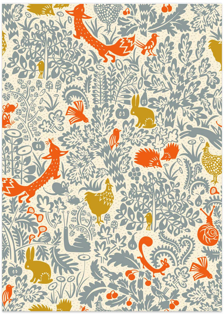 Garden Tales cream and dusty blue pattern