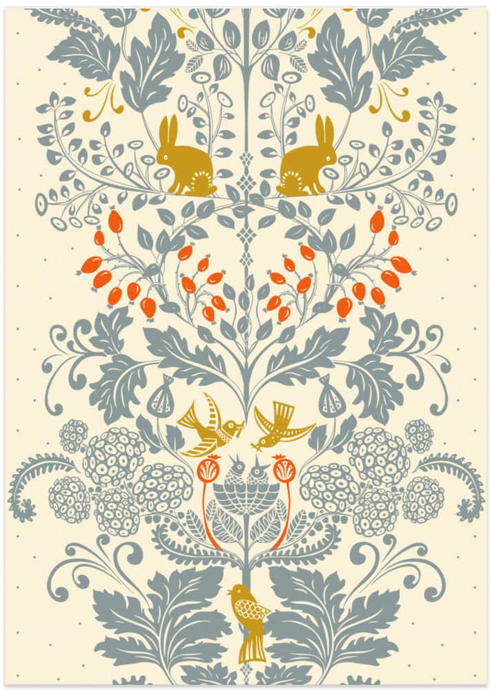 Garden Tales damask XXL panel cream and dusty blue pattern