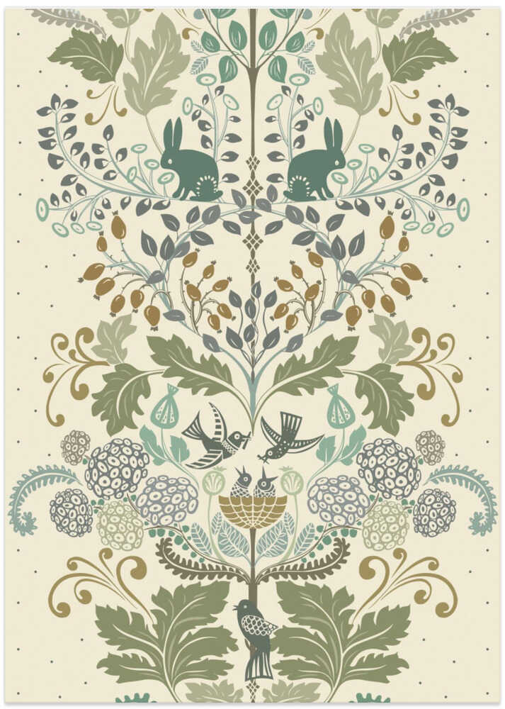 Garden Tales damask XXL panel green shades pattern