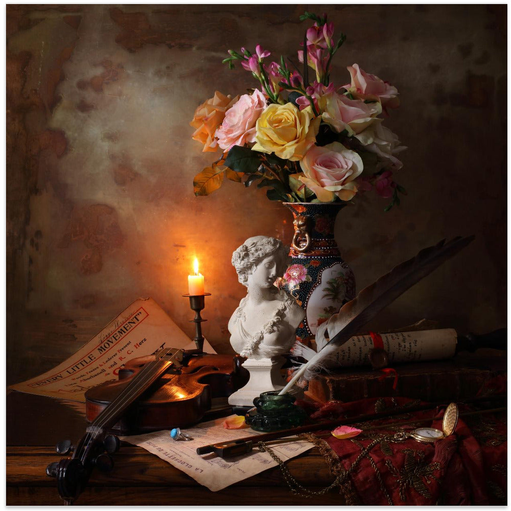 Still life with bust and flowers