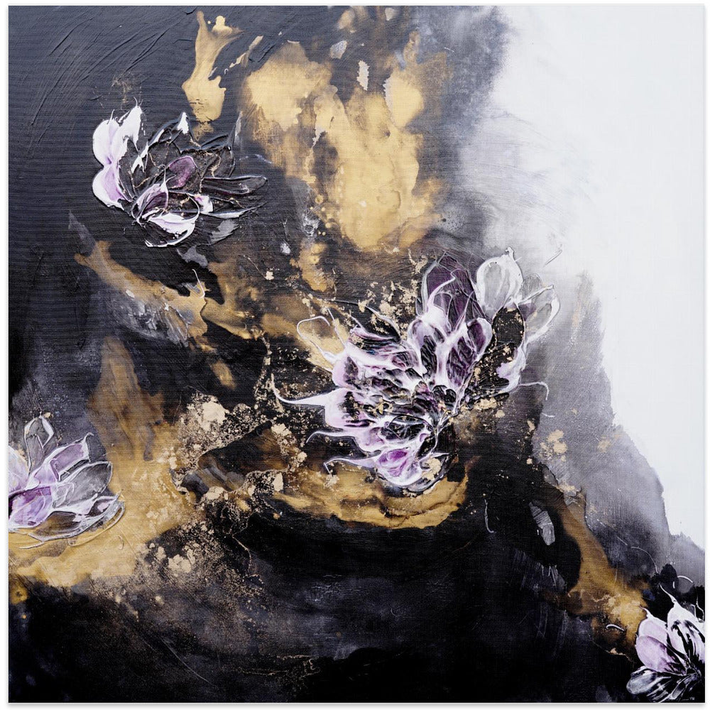 Floral Painting with Purple and White Blossoms