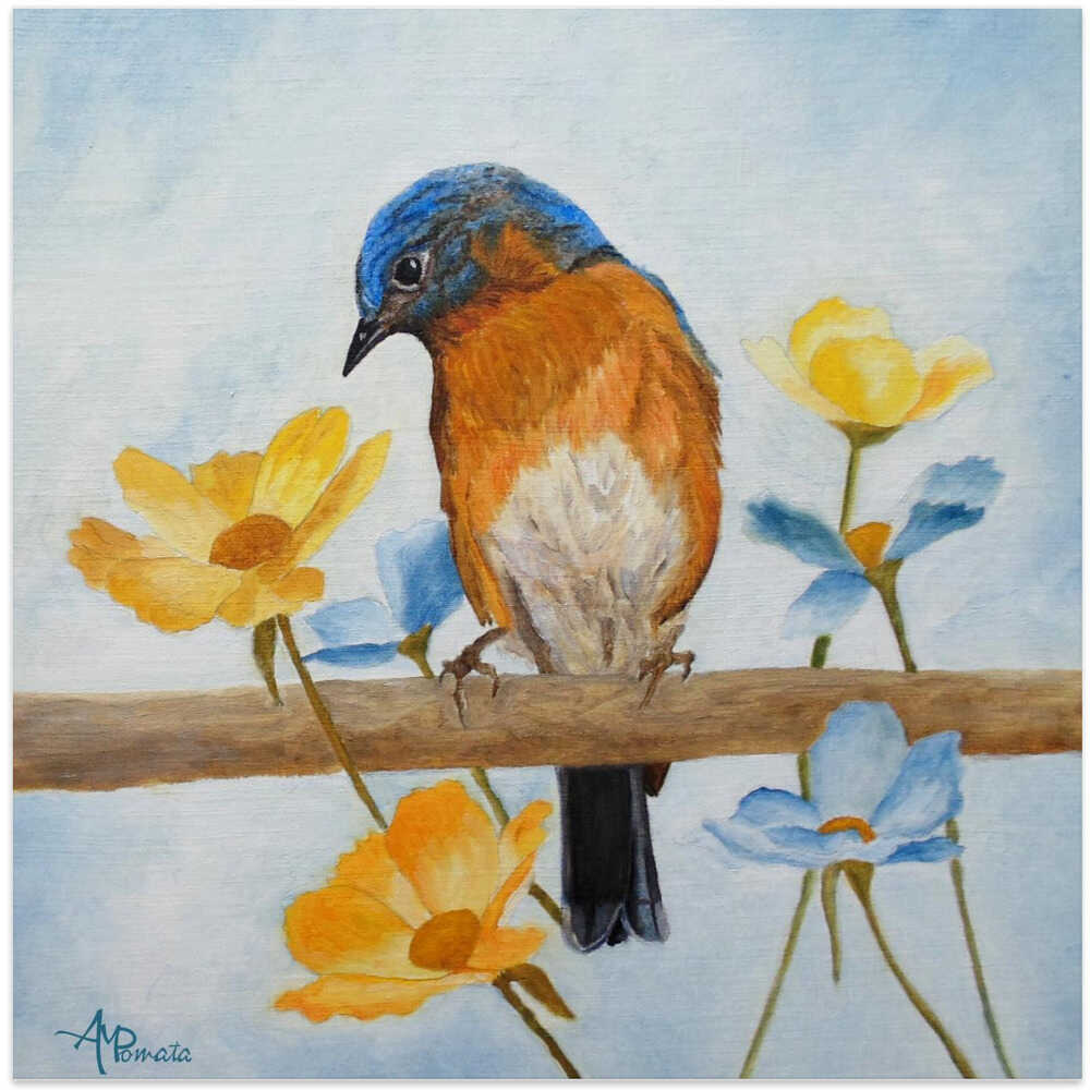 Flower Peeping Eastern Bluebird