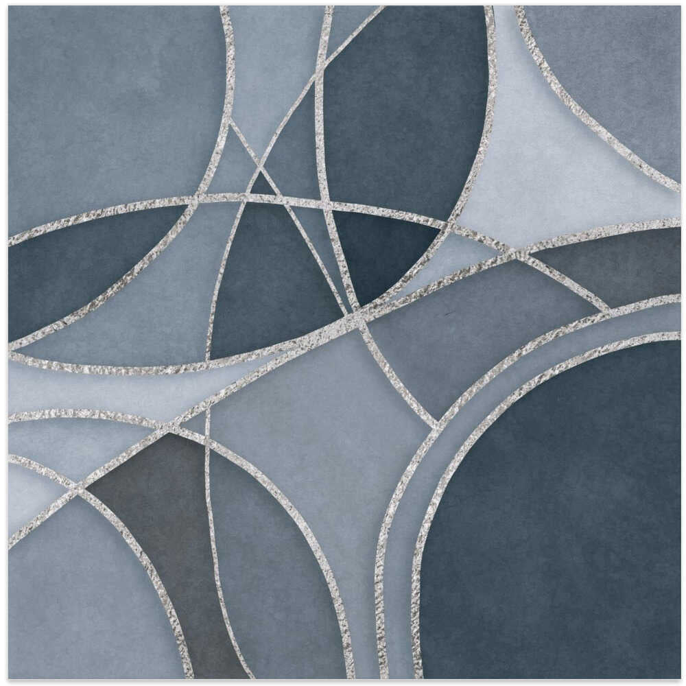 Round Abstracts Blue Grey Silver